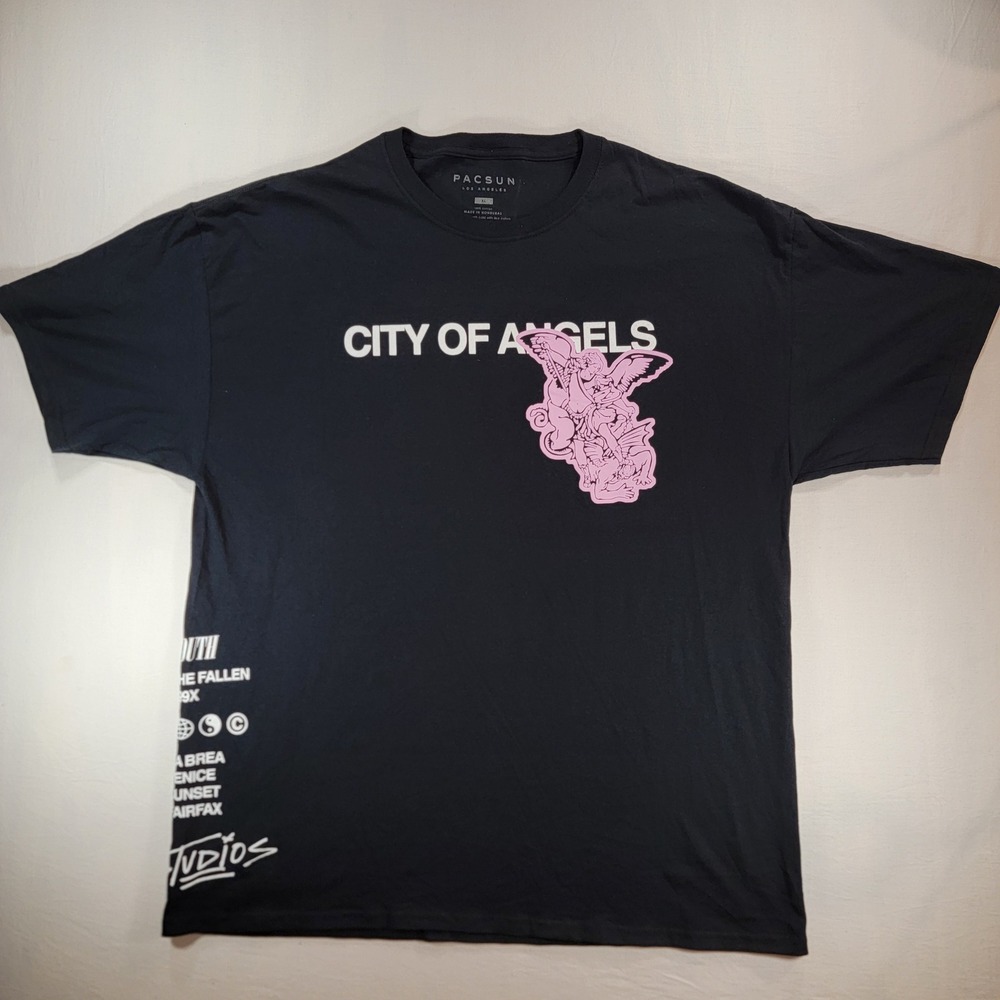 PacSun City of Angels Graphic T-Shirt Mens XL Black Cherub Streetwear Tee 2020